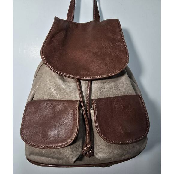 Taupe/Brown Leather Backpack Purse Vintage Made in Italy - Picture 2 of 10